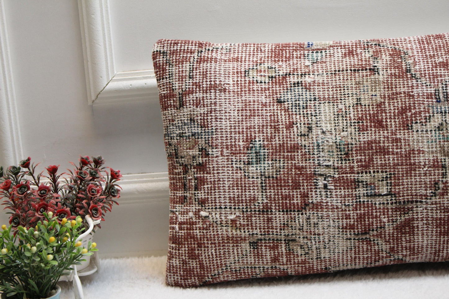 Boho Kilim Lumbar Pillow 12x24: Vintage Turkish Rug Cover