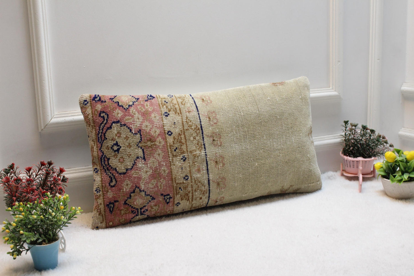 Upcycled Turkish Kilim Lumbar Pillow Cover: Rustic Bohemian Decor (12x24 inch)