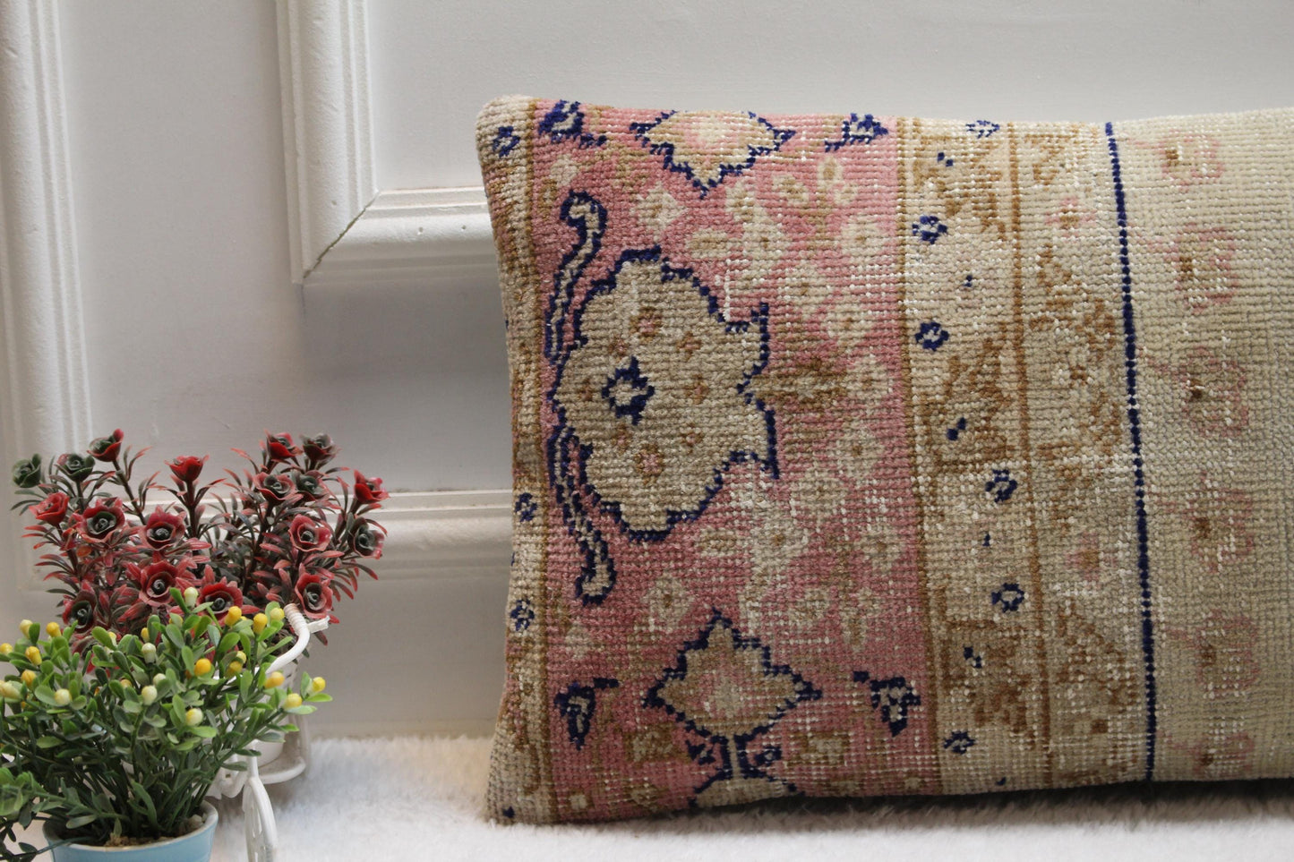 Upcycled Turkish Kilim Lumbar Pillow Cover: Rustic Bohemian Decor (12x24 inch)