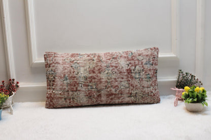 Boho Kilim Lumbar Pillow 12x24: Vintage Turkish Rug Cover