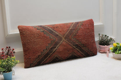 Tribal Kilim Lumbar Pillow 12x24: Rustic Woven Wool Cushion