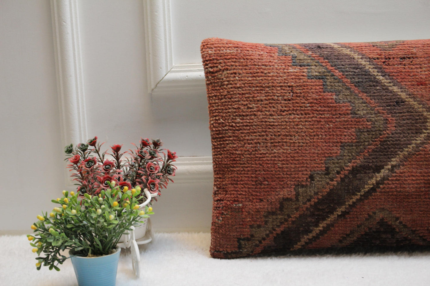 Tribal Kilim Lumbar Pillow 12x24: Rustic Woven Wool Cushion