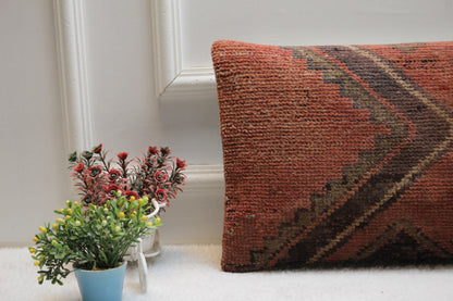 Tribal Kilim Lumbar Pillow 12x24: Rustic Woven Wool Cushion