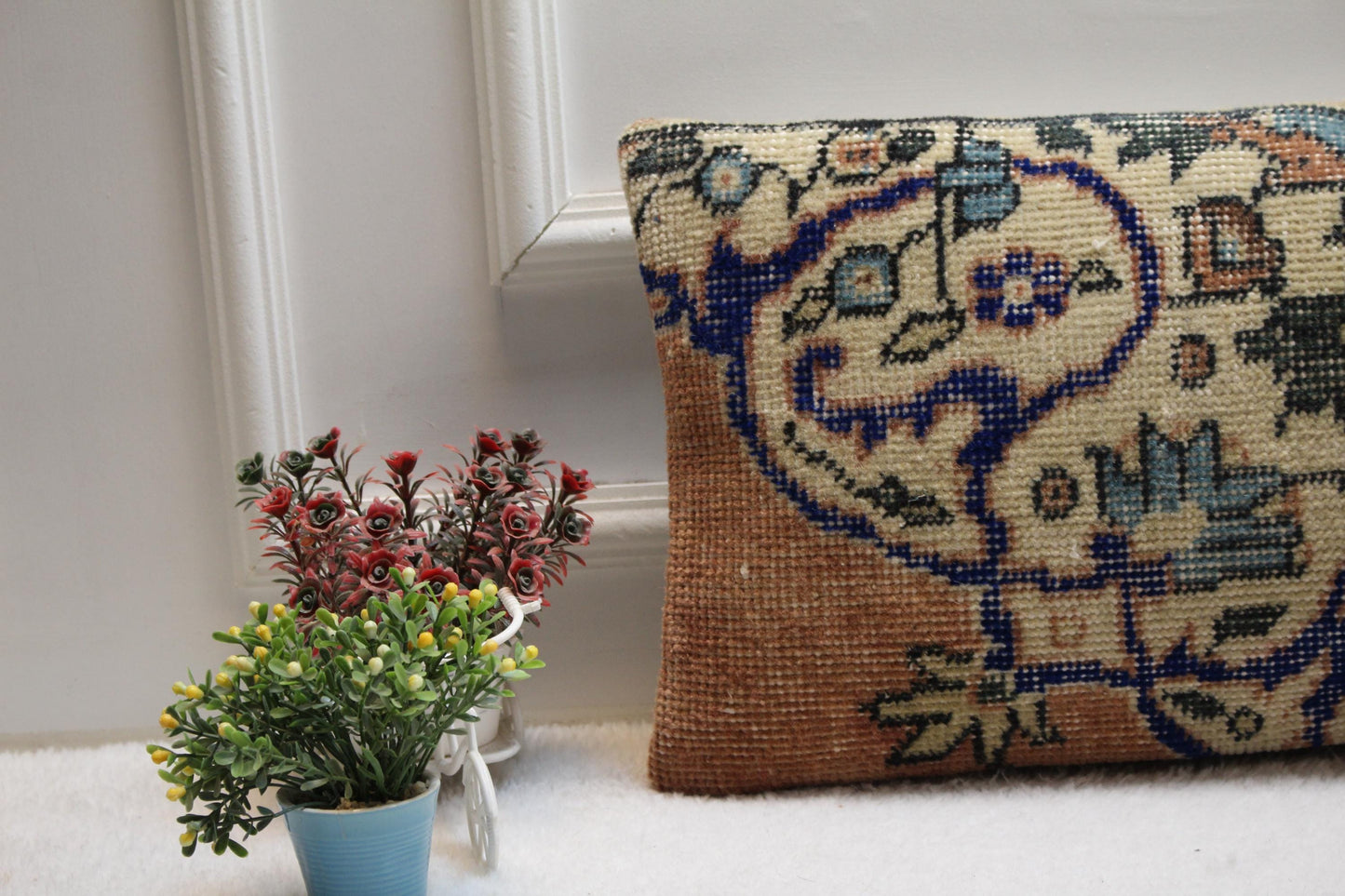 Oriental Kilim Lumbar Pillow 12x24: Vintage Turkish Rug Cushion
