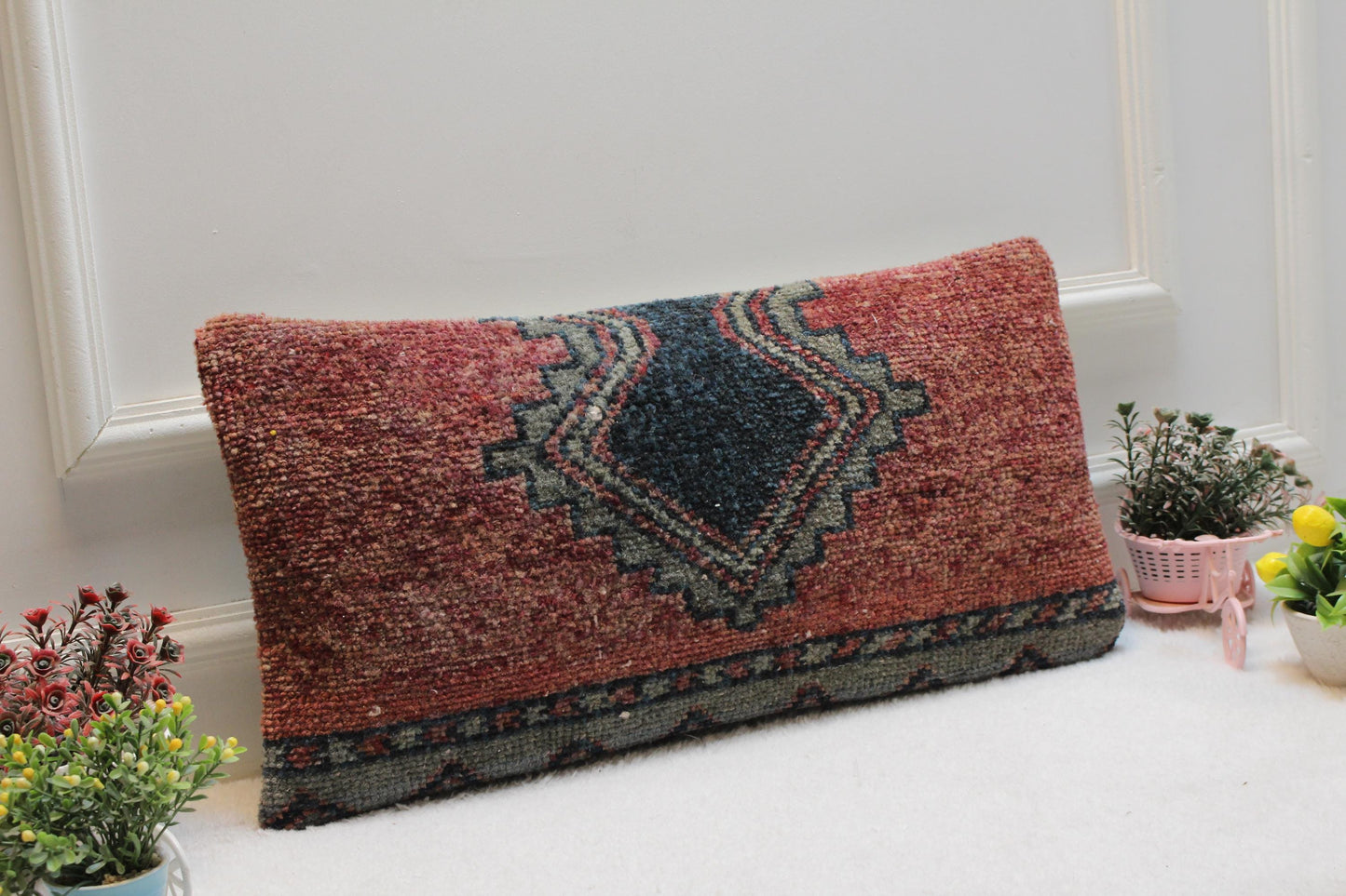 Handmade Turkish Rug Pillow Cover: Vintage Kilim Lumbar Pillow (12x24 in)