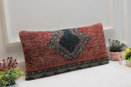 Handmade Turkish Rug Pillow Cover: Vintage Kilim Lumbar Pillow (12x24 in)