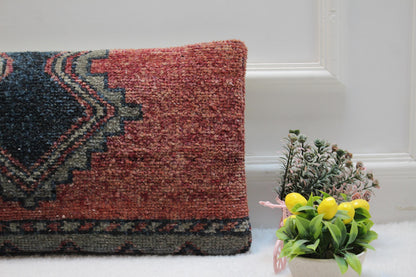 Handmade Turkish Rug Pillow Cover: Vintage Kilim Lumbar Pillow (12x24 in)