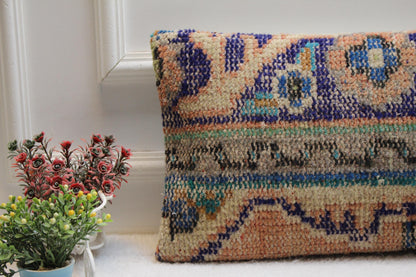Boho Lumbar Pillow Cover: 12x24 Turkish Kilim, Handmade Wool