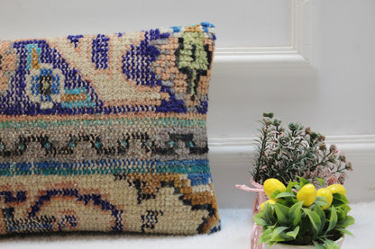 Boho Lumbar Pillow Cover: 12x24 Turkish Kilim, Handmade Wool