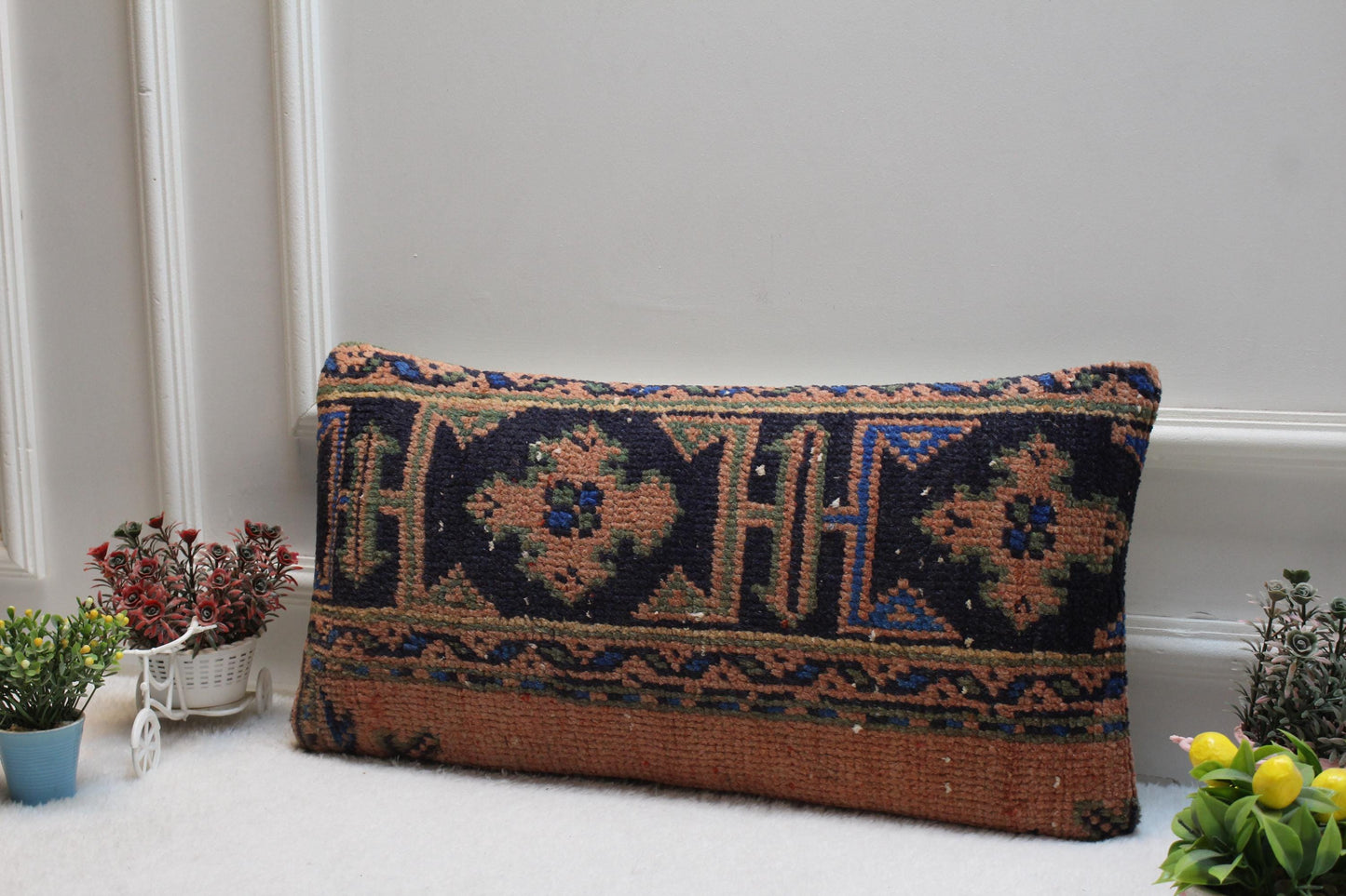Handmade Kilim Lumbar Pillow Cover: Vintage Turkish Rug Design (12x24 inch)