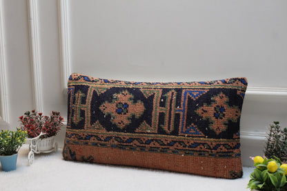 Handmade Kilim Lumbar Pillow Cover: Vintage Turkish Rug Design (12x24 inch)