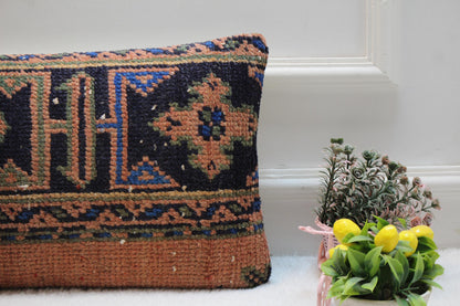 Handmade Kilim Lumbar Pillow Cover: Vintage Turkish Rug Design (12x24 inch)