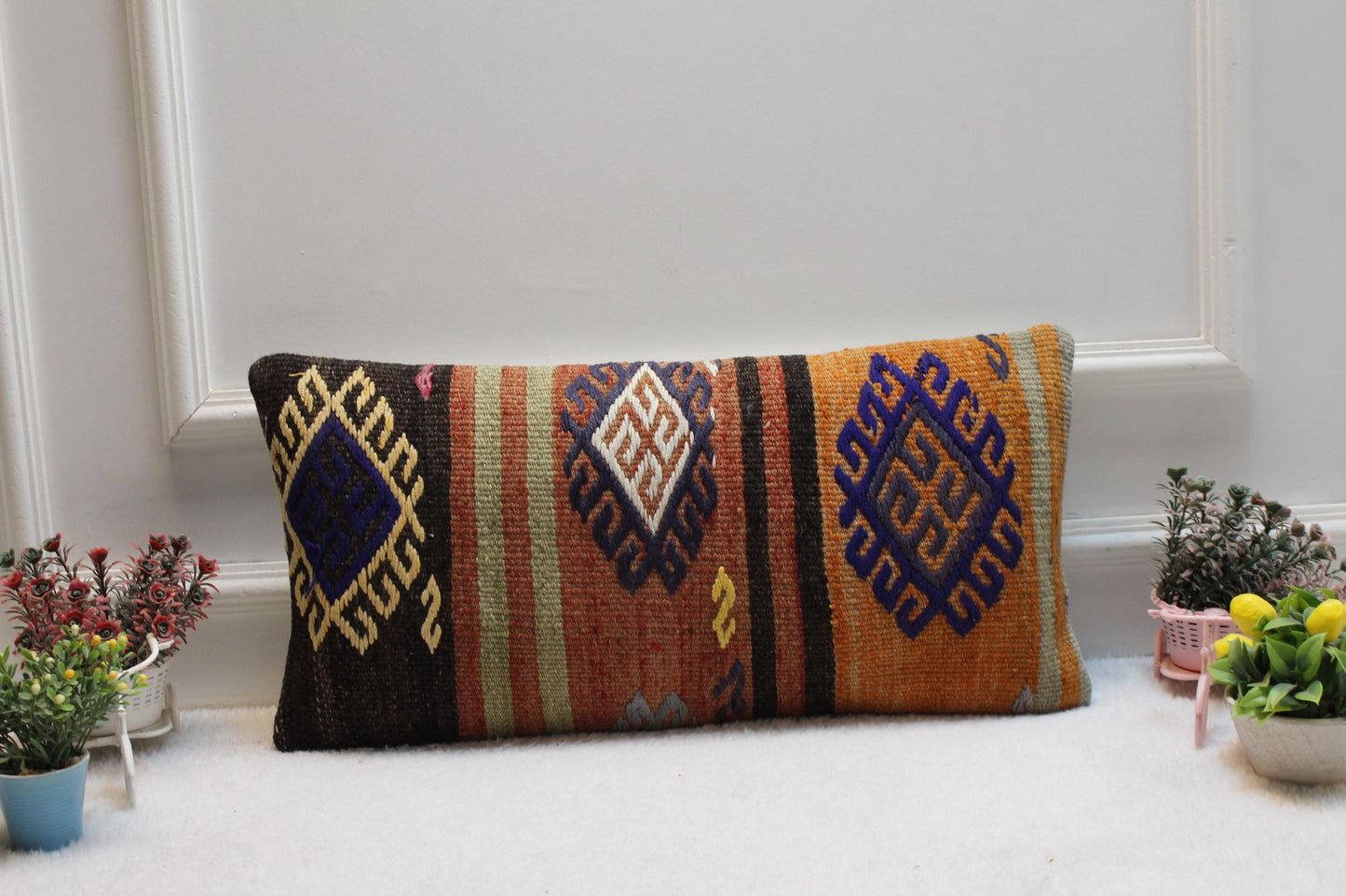 Handmade Kilim Lumbar Pillow Cover: Turkish Rug Style, 12x24