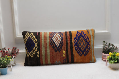 Handmade Kilim Lumbar Pillow Cover: Turkish Rug Style, 12x24