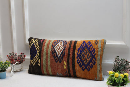 Handmade Kilim Lumbar Pillow Cover: Turkish Rug Style, 12x24