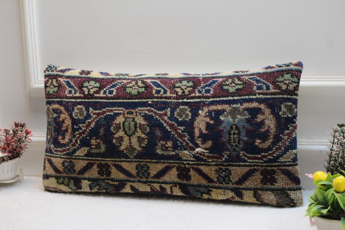 Rustic Turkish Kilim Pillow Cover: Lumbar Boho Decor (12x24 inch)