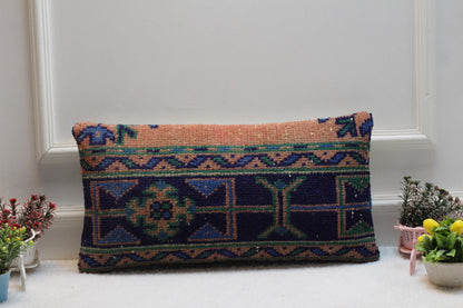Handmade Lumbar Kilim Pillow Cover 12x24: Turkish Woven Rug Cushion