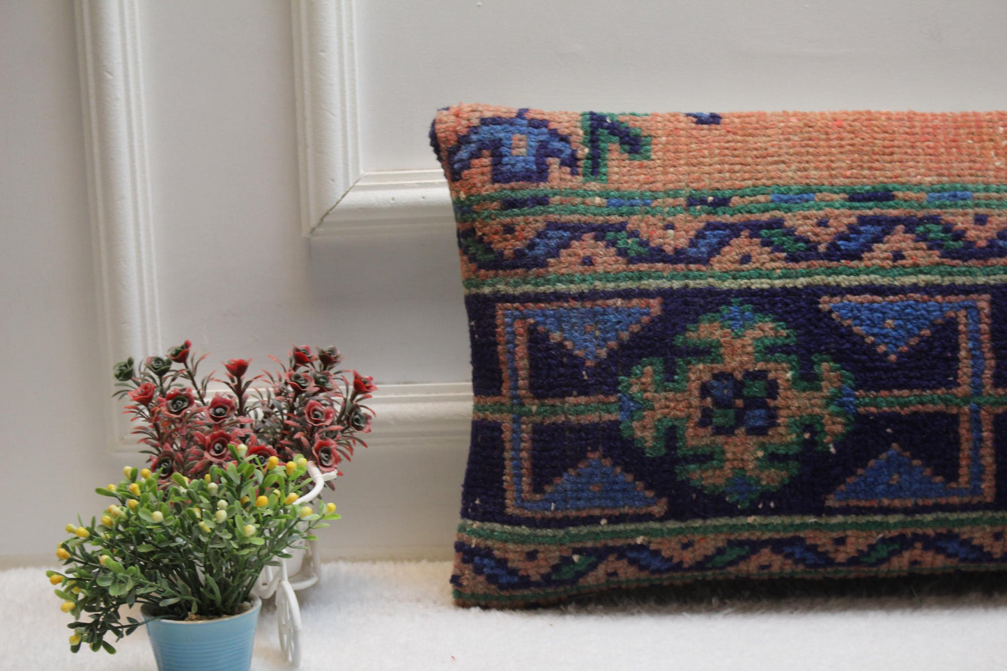 Handmade Lumbar Kilim Pillow Cover 12x24: Turkish Woven Rug Cushion