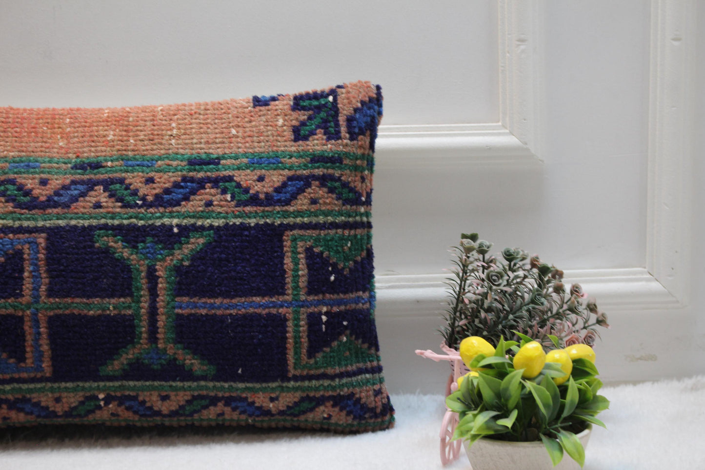 Handmade Lumbar Kilim Pillow Cover 12x24: Turkish Woven Rug Cushion