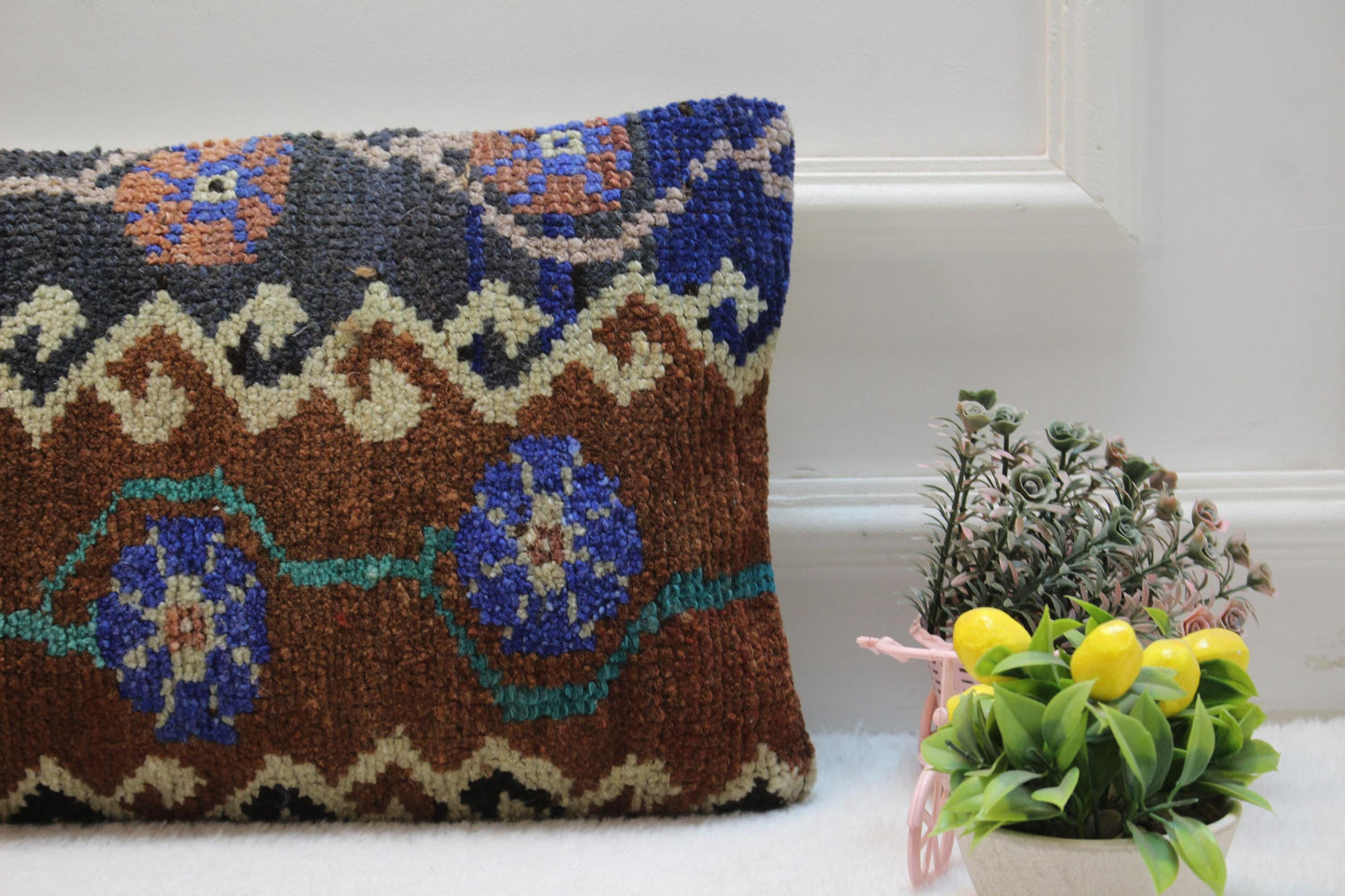 Rustic Kilim Lumbar Pillow Cover: Turkish Rug Cushion 12x24