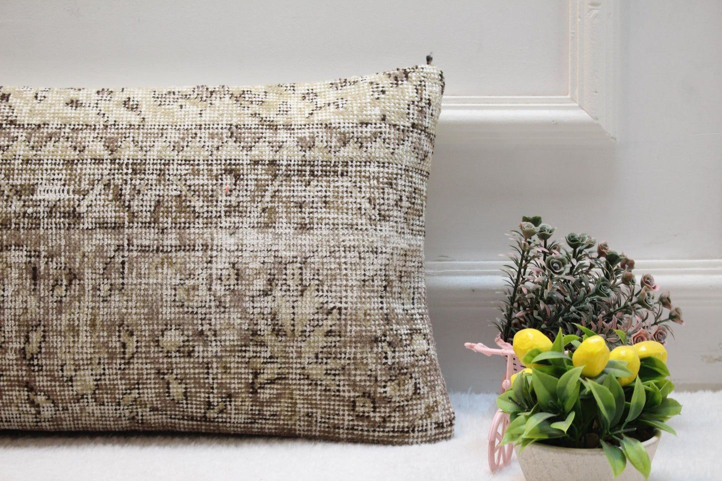 Handmade Turkish Kilim Lumbar Pillow Cover: Boho Farmhouse Decor (12x24)