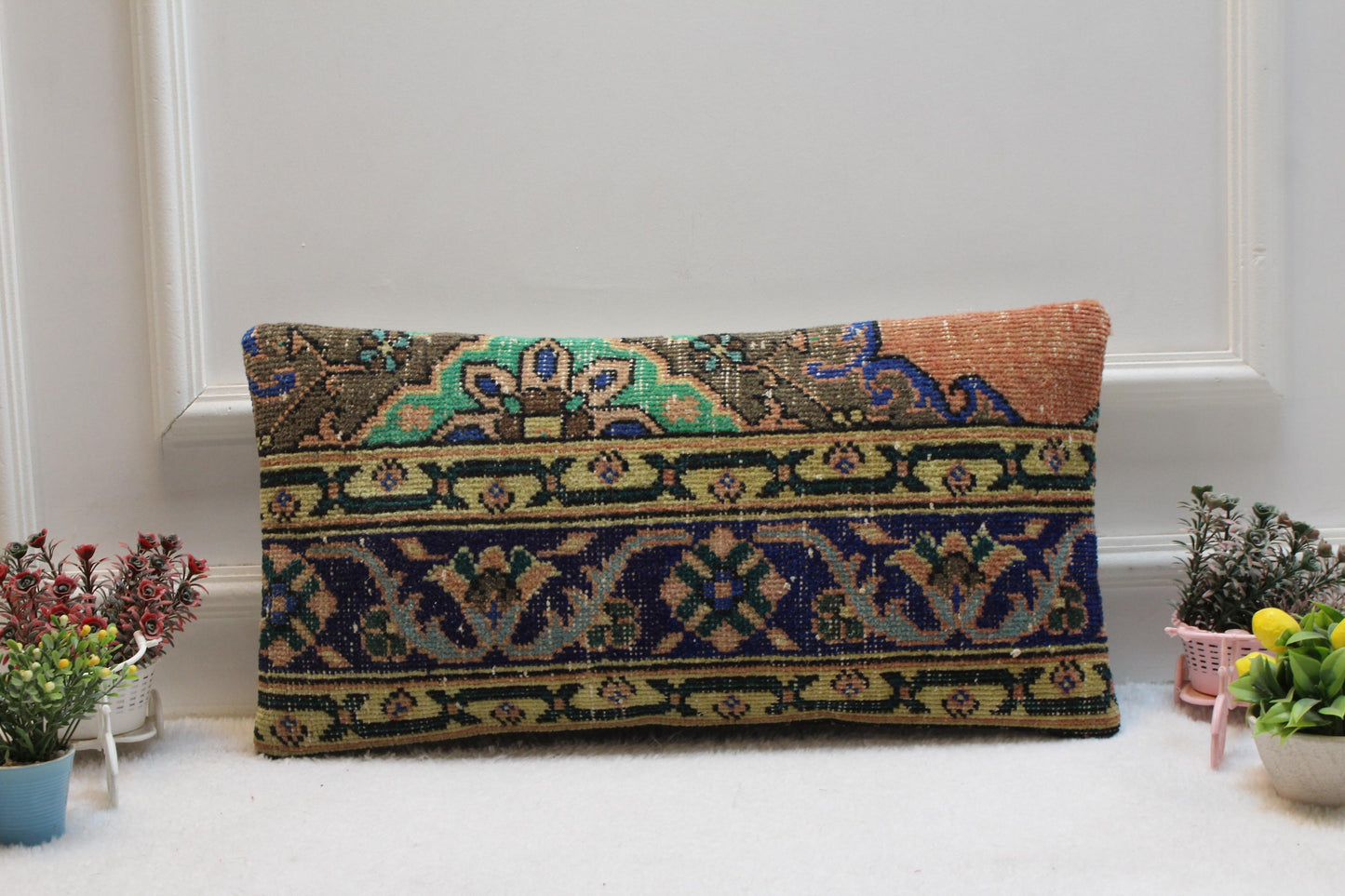 Handmade Turkish Kilim Lumbar Pillow Cover: Bohemian Sofa Cushion 12x24
