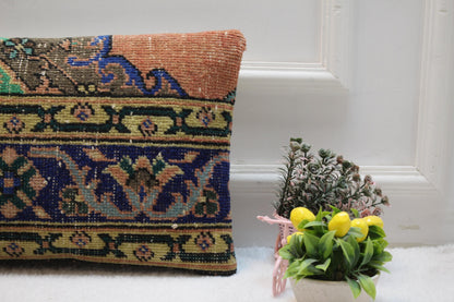 Handmade Turkish Kilim Lumbar Pillow Cover: Bohemian Sofa Cushion 12x24