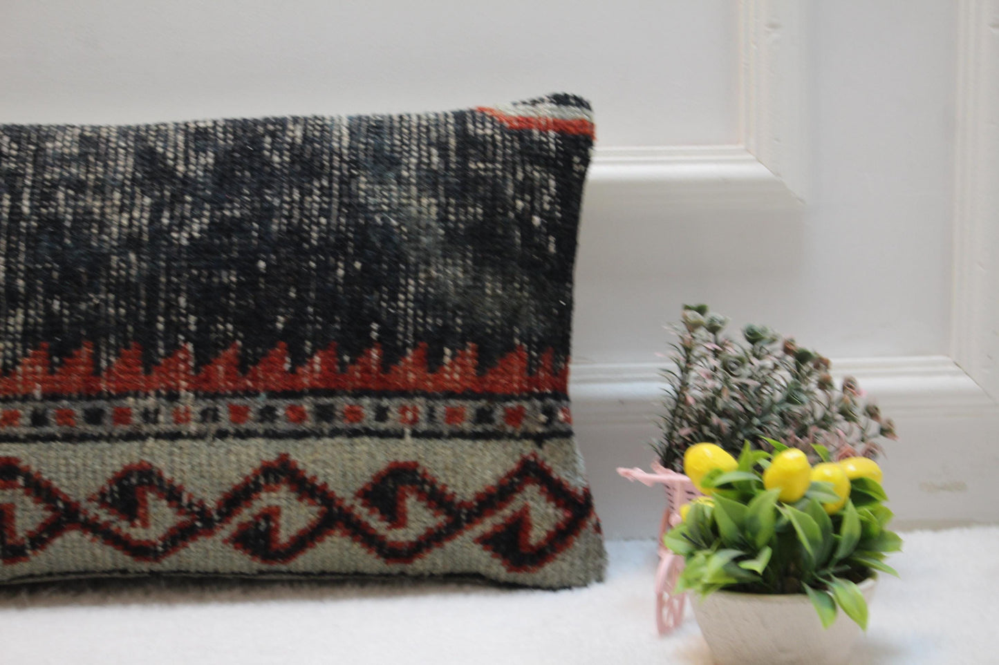 Handmade Kilim Lumbar Pillow Cover: Boho Tribal Decor (12x24 inch)