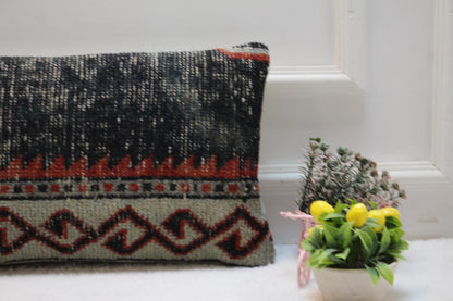 Handmade Kilim Lumbar Pillow Cover: Boho Tribal Decor (12x24 inch)