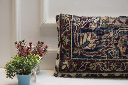 Floral Kilim Lumbar Pillow Cover: Vintage Turkish Rug, 12x24 inch