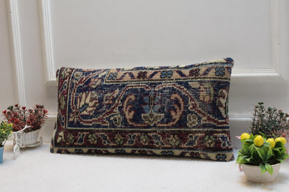 Floral Kilim Lumbar Pillow Cover: Vintage Turkish Rug, 12x24 inch