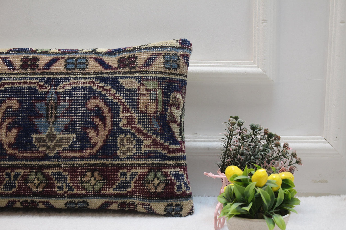 Floral Kilim Lumbar Pillow Cover: Vintage Turkish Rug, 12x24 inch