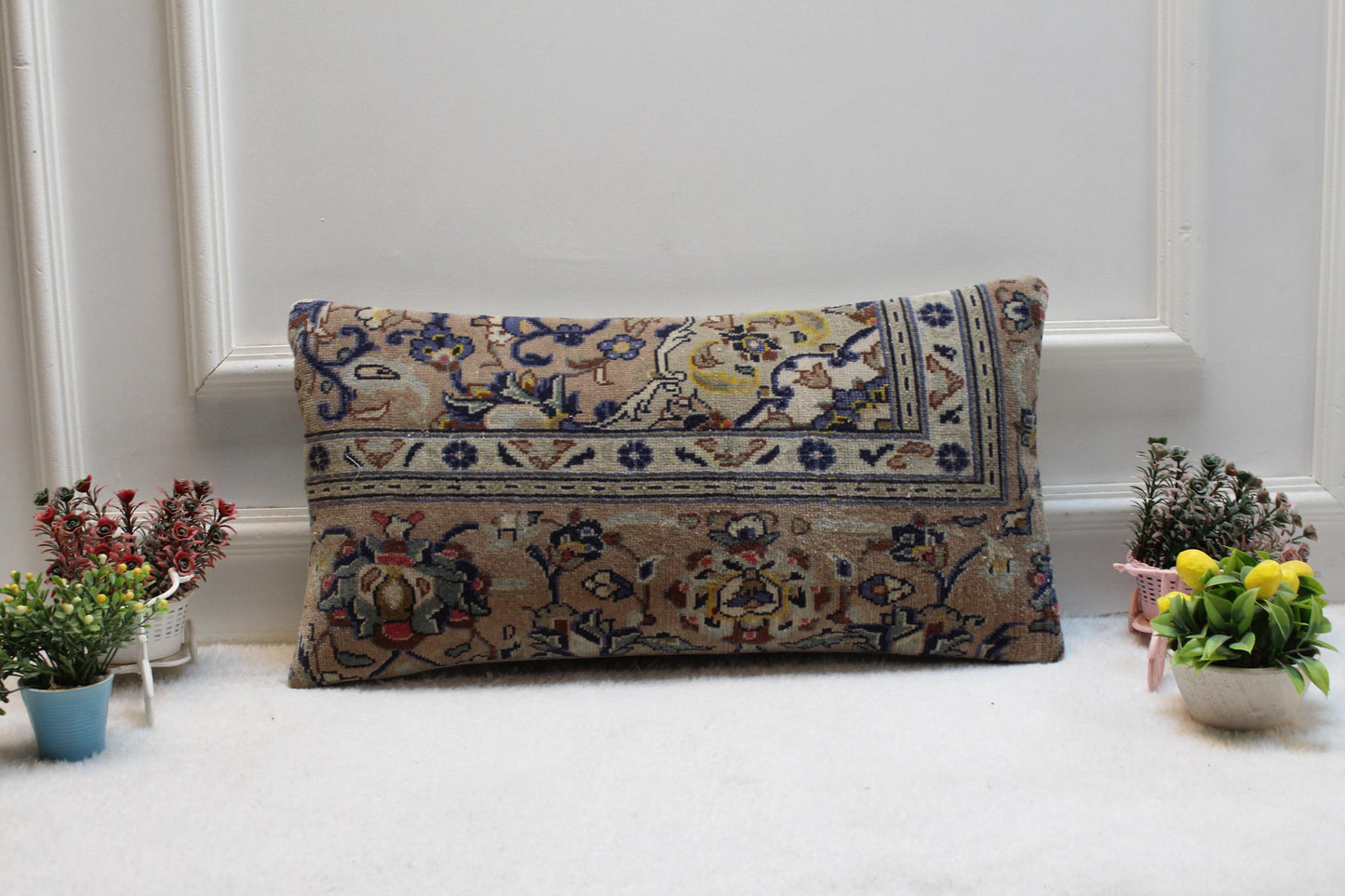 Handmade Wool Lumbar Pillow Cover: Persian Rug Design (12x24 in)