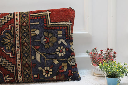 Handmade Turkish Rug Pillow Cover: Vintage Kilim Lumbar Pillow (16x32 in)
