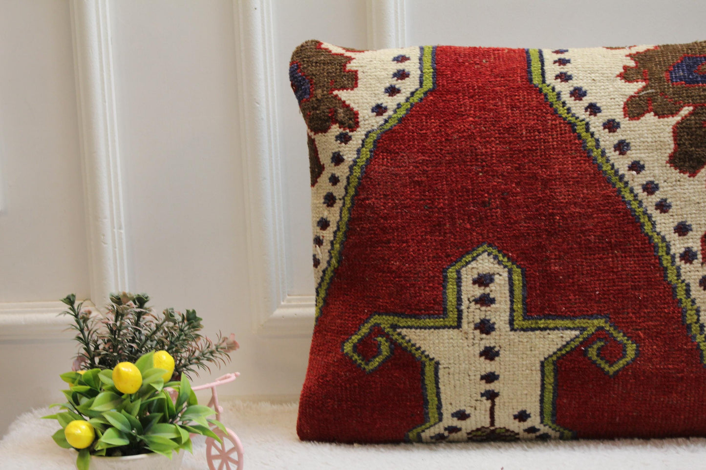 Handmade Turkish Rug Lumbar Pillow Cover: Ethnic Rainbow Design, 16x32 inch