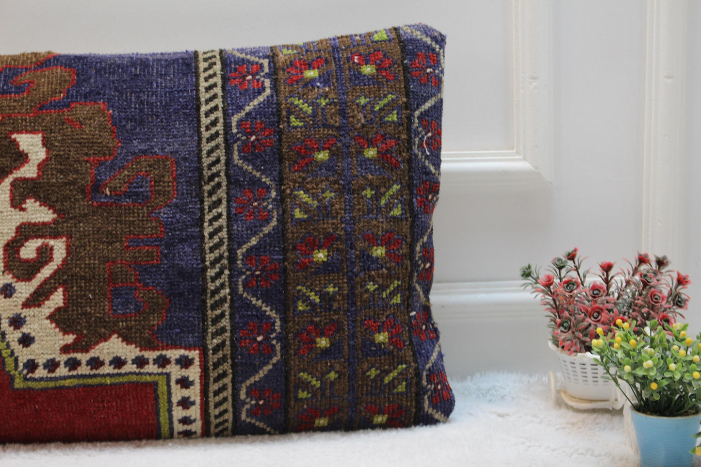Handmade Turkish Rug Lumbar Pillow Cover: Ethnic Rainbow Design, 16x32 inch