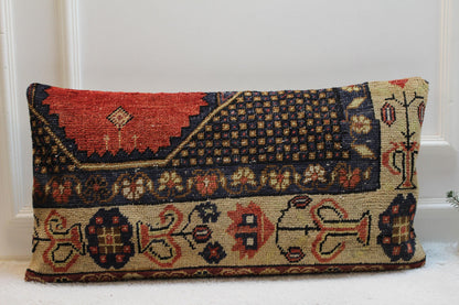 Handmade Wool Lumbar Pillow Cover: Vintage Turkish Rug, 16x32 inch