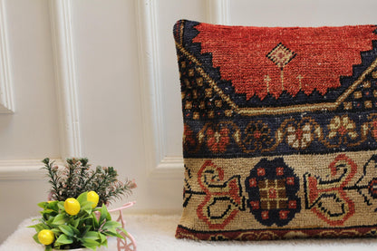 Handmade Wool Lumbar Pillow Cover: Vintage Turkish Rug, 16x32 inch