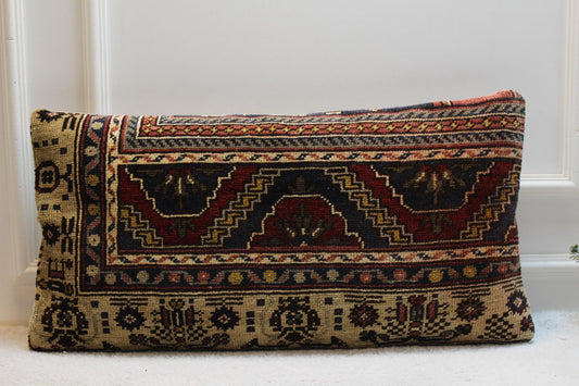 Geometric Turkish Rug Lumbar Pillow Cover: Vintage Boho Decor (16x32 in)
