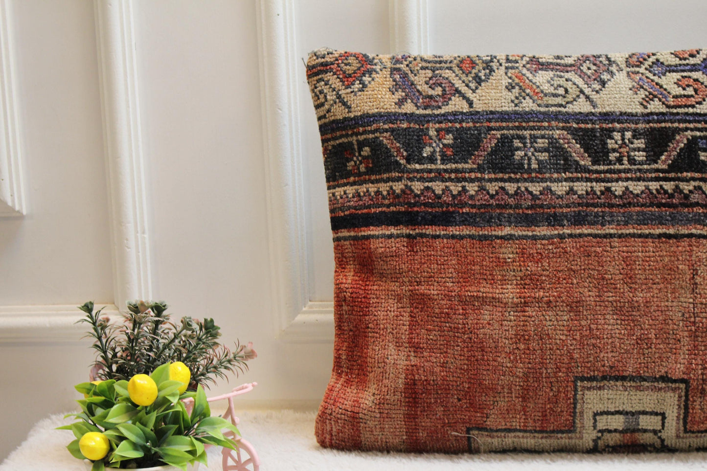 Handmade Kilim Lumbar Pillow Cover: Upcycled Woven Rug, Boho Decor (16x32 in)