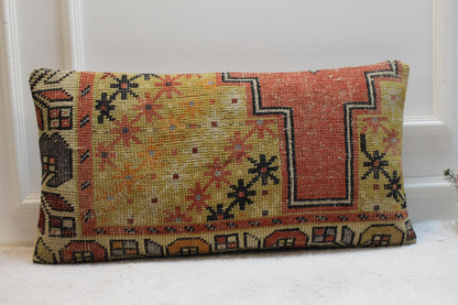 Handmade Kilim Pillow Cover: Upcycled Anatolian Rug, 16x32 inch