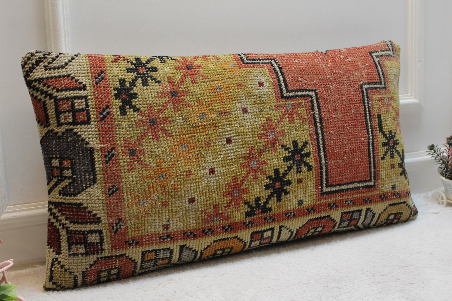 Handmade Kilim Pillow Cover: Upcycled Anatolian Rug, 16x32 inch