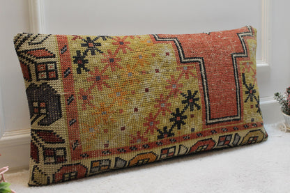 Handmade Kilim Pillow Cover: Upcycled Anatolian Rug, 16x32 inch