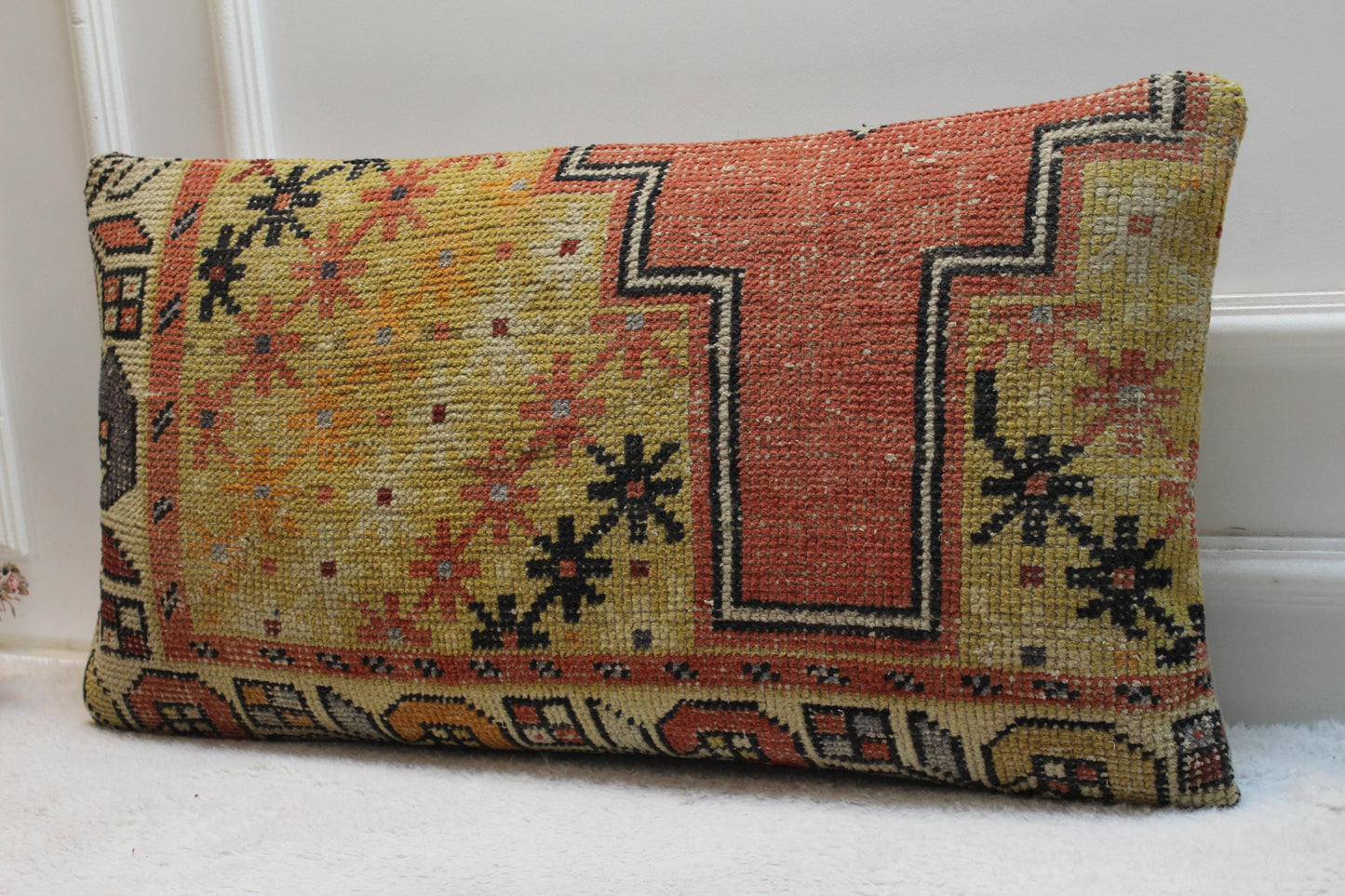 Handmade Kilim Pillow Cover: Upcycled Anatolian Rug, 16x32 inch