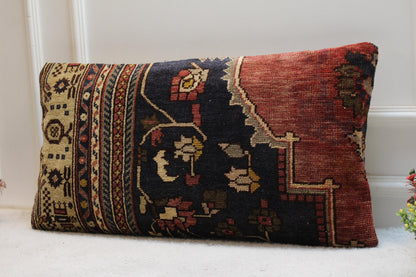 Handmade Kilim Pillow Cover: Upcycled Woven Rug, Rainbow, 16x32 inch
