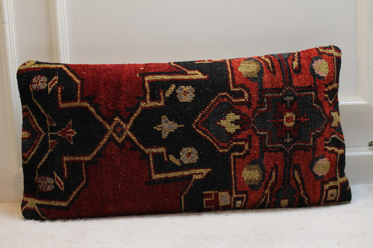 Handmade Kilim Lumbar Pillow Cover: Vintage Turkish Rug, Boho Decor (16x32 in)