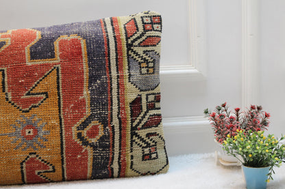 Orange Vintage Turkish Rug Pillow Cover: Boho Lumbar Cushion 16x32