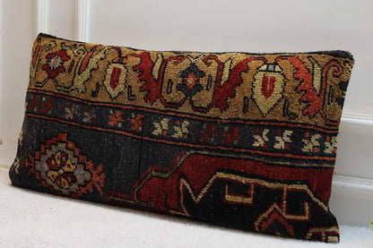 Handmade Kilim Pillow Cover: Boho Turkish Rug Lumbar Pillow (16x32 in)