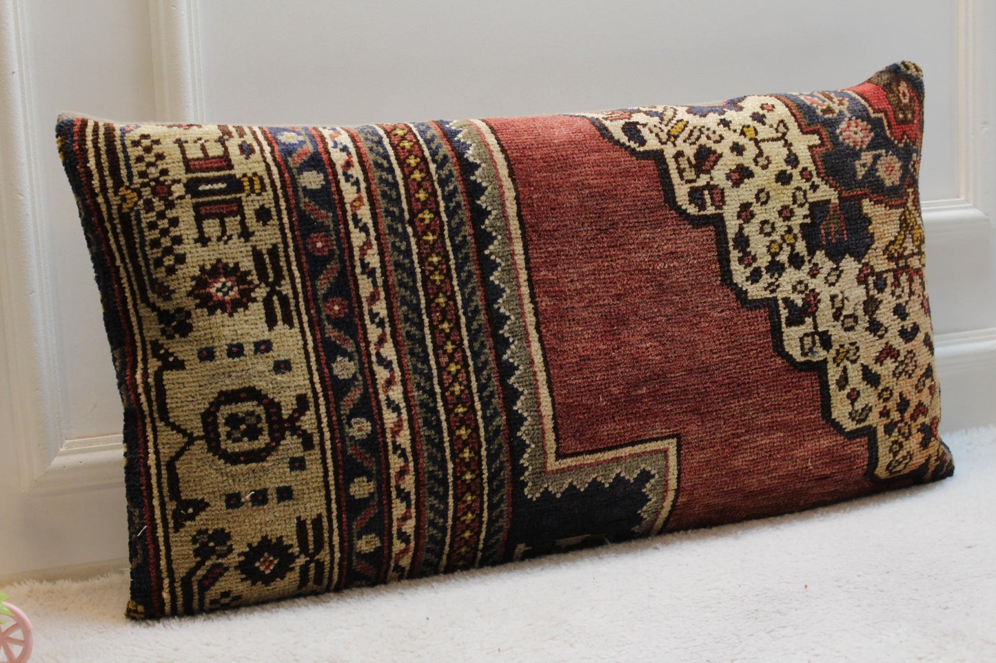 Handmade Turkish Kilim Pillow Cover: Upcycled Woven Wool, Boho Home Decor (16x32 in)