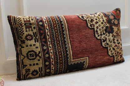 Handmade Turkish Kilim Pillow Cover: Upcycled Woven Wool, Boho Home Decor (16x32 in)